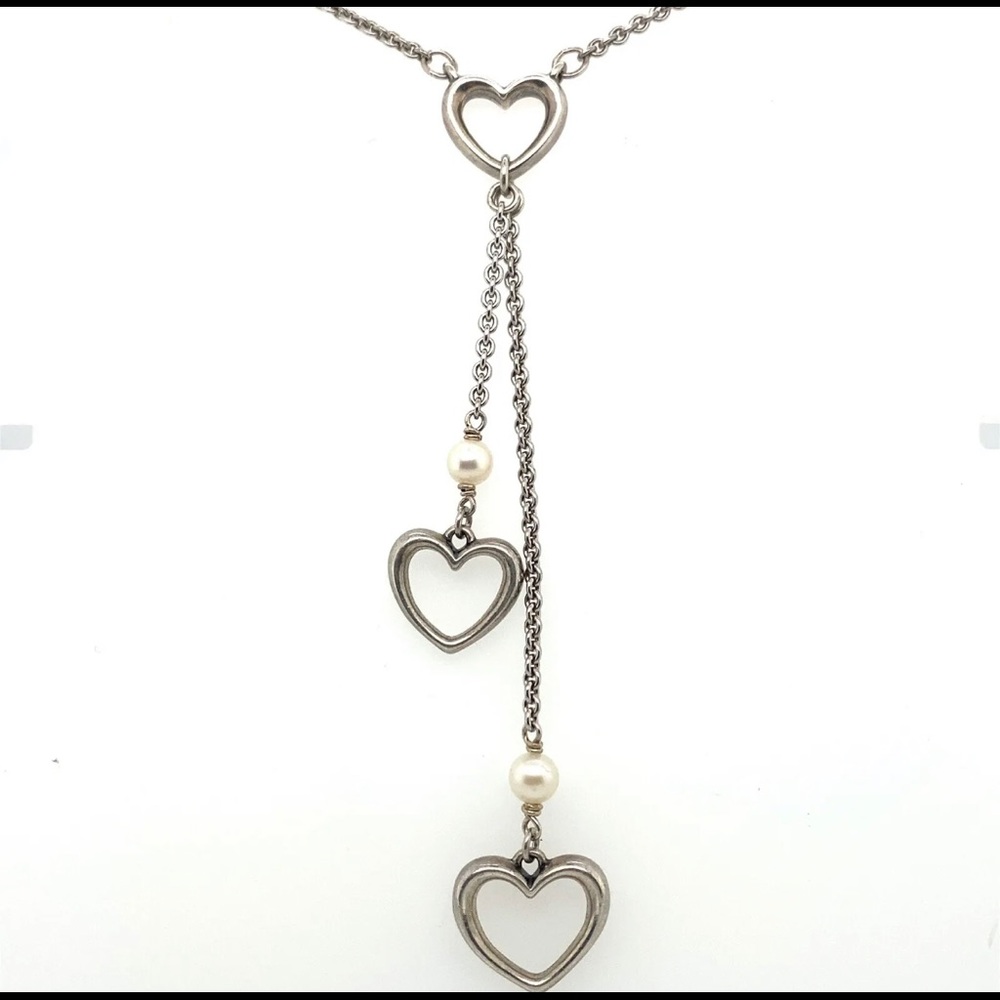 RETIRED James Avery Sterling Silver Hearts and Cultured Pearls Necklace 20 Inch